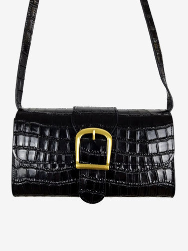 Rylan Embossed Leather Baguette Buckle Bag