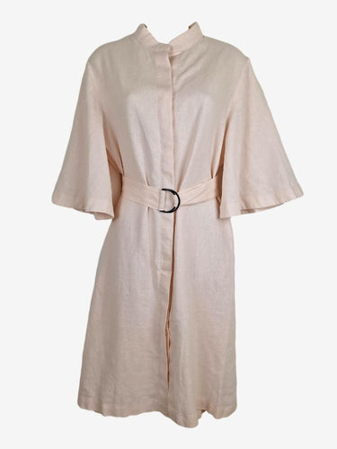 Carla Zampatti Baby Pink Linen Belted Midi Dress Size 10