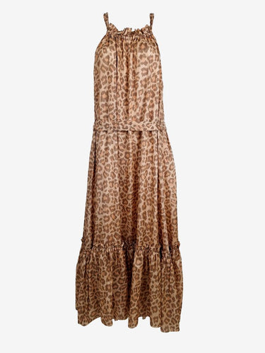 Zimmermann Taupe Leopard Kirra Shoulder Tie Maxi Dress Size 12