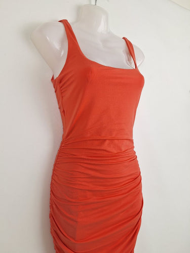 Second-Hand - Kookai Papaya Pink Cinched Summer Midi Dress Size XS - SwapUp