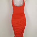 Second-Hand - Kookai Papaya Pink Cinched Summer Midi Dress Size XS - SwapUp