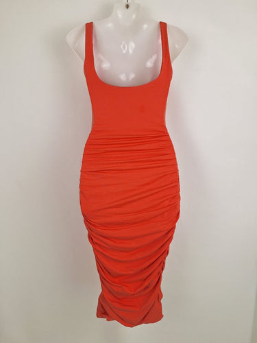 Second-Hand - Kookai Papaya Pink Cinched Summer Midi Dress Size XS - SwapUp