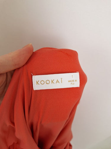 Second-Hand - Kookai Papaya Pink Cinched Summer Midi Dress Size XS - SwapUp
