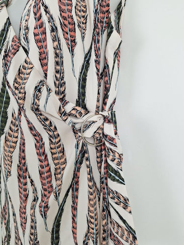 Second-Hand - Wayne Cooper Pastel Feather Print Wrap Dress Size 10 - SwapUp