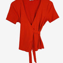 Second-Hand - Marcs Strawberry Ribbed Wrap Top Size S - SwapUp