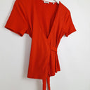 Second-Hand - Marcs Strawberry Ribbed Wrap Top Size S - SwapUp