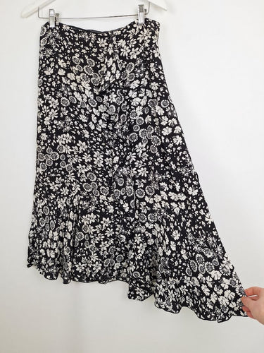 Second-Hand - Trenery Navy Floral Motif Front Ruffle Skirt Size 10 - SwapUp