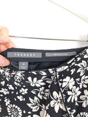 Second-Hand - Trenery Navy Floral Motif Front Ruffle Skirt Size 10 - SwapUp