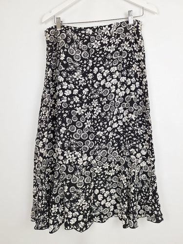 Second-Hand - Trenery Navy Floral Motif Front Ruffle Skirt Size 10 - SwapUp