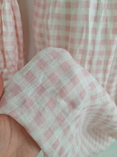 Second-Hand - Sleeper Romantic Gingham Shirred Linen Midi Dress Size S - SwapUp