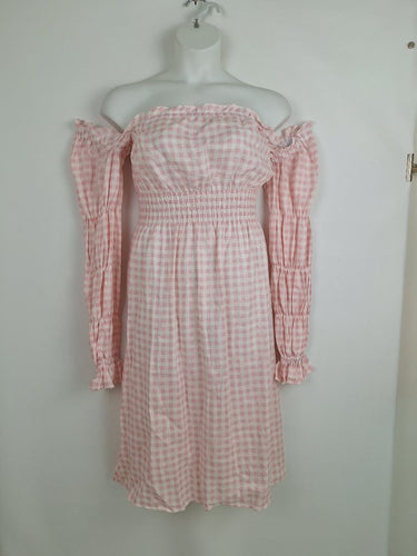 Second-Hand - Sleeper Romantic Gingham Shirred Linen Midi Dress Size S - SwapUp