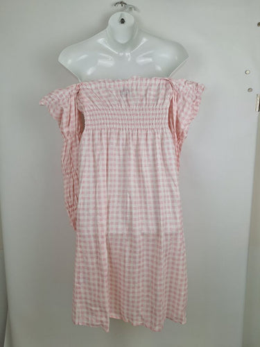 Second-Hand - Sleeper Romantic Gingham Shirred Linen Midi Dress Size S - SwapUp