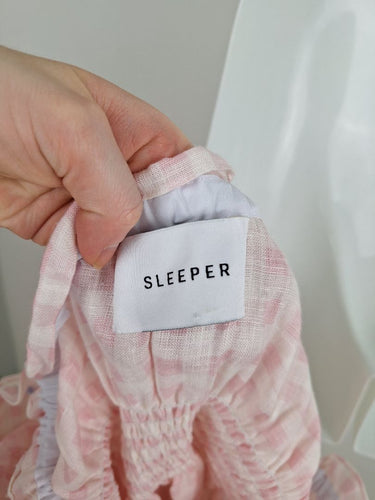 Second-Hand - Sleeper Romantic Gingham Shirred Linen Midi Dress Size S - SwapUp