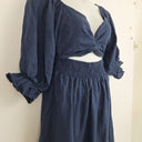 Second-Hand - Aulieude Pretty Shirred Tied Back Linen Midi Dress Size 10 - SwapUp