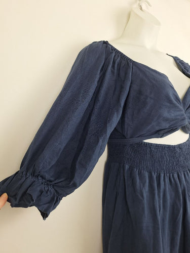 Second-Hand - Aulieude Pretty Shirred Tied Back Linen Midi Dress Size 10 - SwapUp