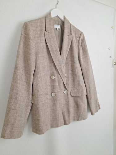 Second-Hand - Witchery Natural Flecked Double Breasted Linen Blazer Size 12 - SwapUp