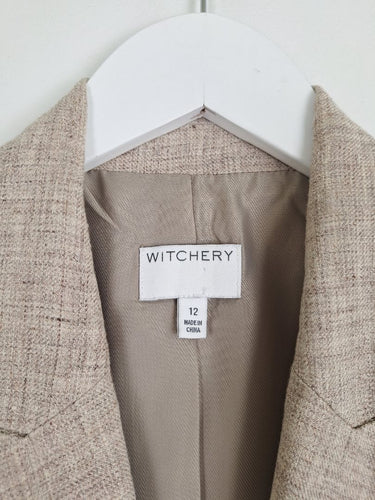 Second-Hand - Witchery Natural Flecked Double Breasted Linen Blazer Size 12 - SwapUp