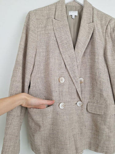 Second-Hand - Witchery Natural Flecked Double Breasted Linen Blazer Size 12 - SwapUp