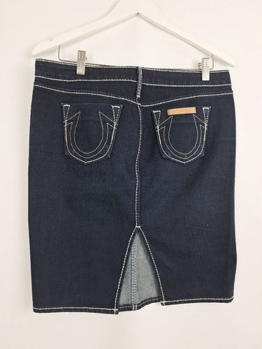 Second-Hand - True Religion Dark Wash Contrast Stitch Skirt Size 12 - SwapUp