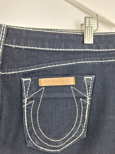 Second-Hand - True Religion Dark Wash Contrast Stitch Skirt Size 12 - SwapUp