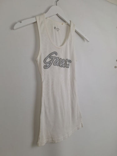 Second-Hand - Guess Y2k Bling Rhinestone Logo Tank Top Size L - SwapUp