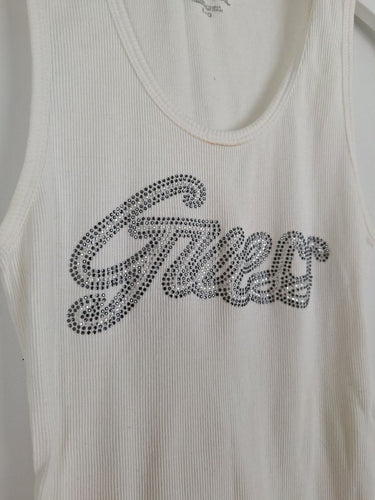 Second-Hand - Guess Y2k Bling Rhinestone Logo Tank Top Size L - SwapUp