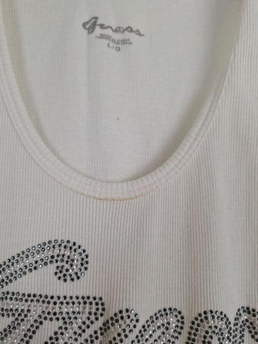 Second-Hand - Guess Y2k Bling Rhinestone Logo Tank Top Size L - SwapUp