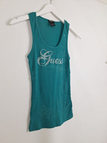 Second-Hand - Guess Deep Teal Rhinestone Tank Top Size L - SwapUp