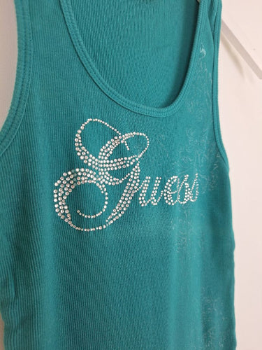 Second-Hand - Guess Deep Teal Rhinestone Tank Top Size L - SwapUp