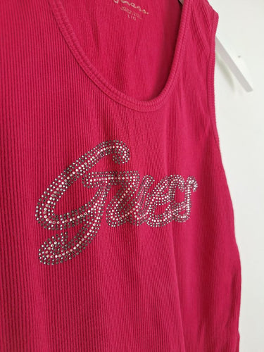 Second-Hand - Guess It Girl Pink Rhinestone Tank Top Size L - SwapUp