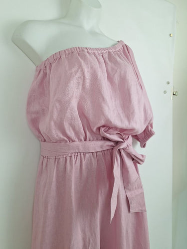 Second-Hand - Adrift Peony Pink One Shoulder Linen Midi Dress Size XL - SwapUp