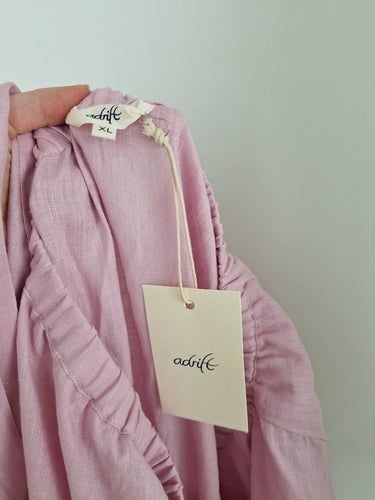 Second-Hand - Adrift Peony Pink One Shoulder Linen Midi Dress Size XL - SwapUp