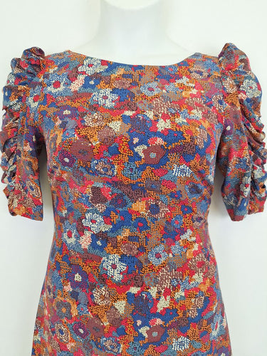 Second-Hand - Helen Cherry Summary Ruched Sleeve Silk Dotted Dress Size 8 - SwapUp