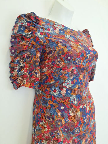 Second-Hand - Helen Cherry Summary Ruched Sleeve Silk Dotted Dress Size 8 - SwapUp