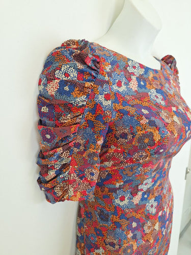 Second-Hand - Helen Cherry Summary Ruched Sleeve Silk Dotted Dress Size 8 - SwapUp