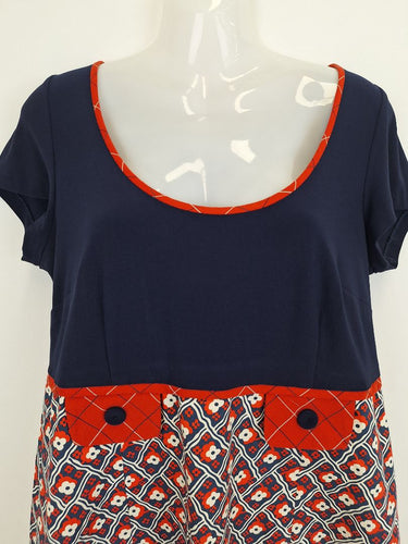 Second-Hand - Leona Edmiston Preppy Red And Blue Flower Patterned Dress Size 12 - SwapUp