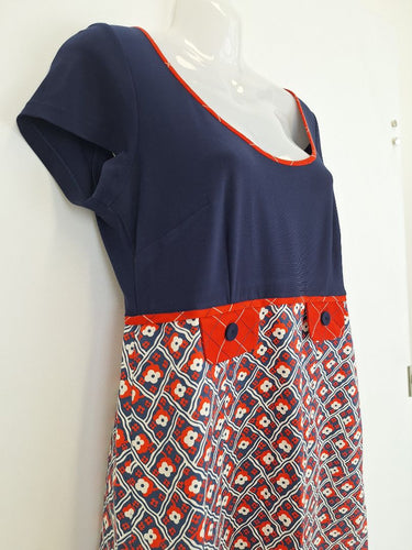 Second-Hand - Leona Edmiston Preppy Red And Blue Flower Patterned Dress Size 12 - SwapUp