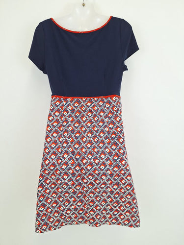 Second-Hand - Leona Edmiston Preppy Red And Blue Flower Patterned Dress Size 12 - SwapUp