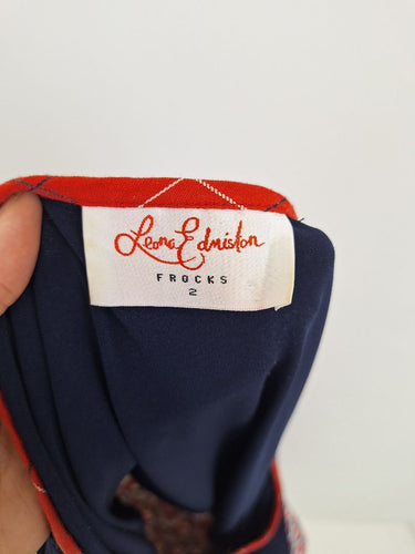 Second-Hand - Leona Edmiston Preppy Red And Blue Flower Patterned Dress Size 12 - SwapUp