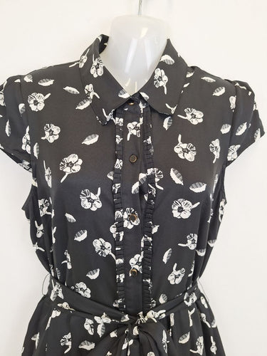 Second-Hand - Hi There by Karen Walker Black Sophisticated Floral Belted Dress Size 12 - SwapUp