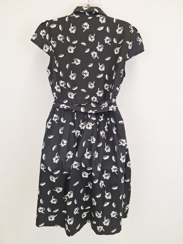 Second-Hand - Hi There by Karen Walker Black Sophisticated Floral Belted Dress Size 12 - SwapUp