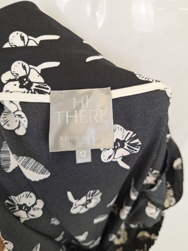 Second-Hand - Hi There by Karen Walker Black Sophisticated Floral Belted Dress Size 12 - SwapUp