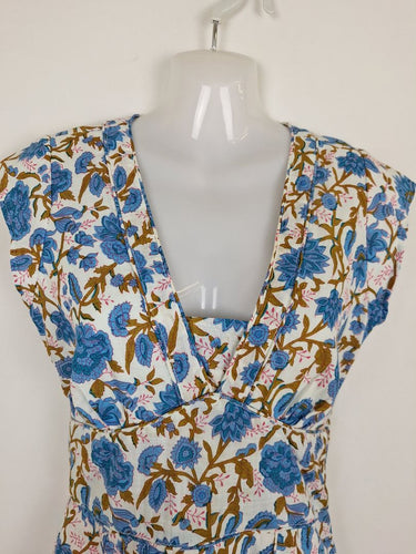 Second-Hand - Boom Shankar Light Blue Flower V Neck Midi Dress Size 6 - SwapUp