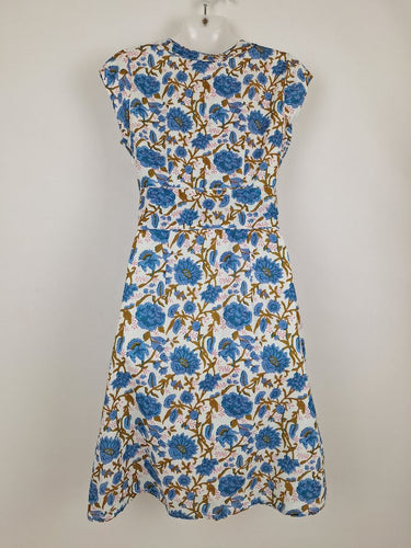 Second-Hand - Boom Shankar Light Blue Flower V Neck Midi Dress Size 6 - SwapUp