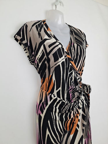 Second-Hand - Quartiere Italiano Abstract Wrap Colour Blot Midi Dress Size S - SwapUp