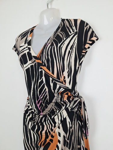 Second-Hand - Quartiere Italiano Abstract Wrap Colour Blot Midi Dress Size S - SwapUp