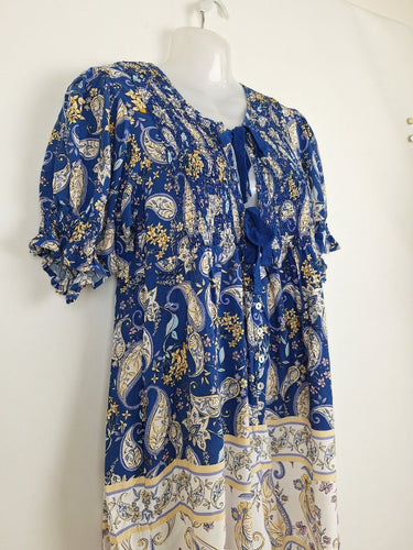 Second-Hand - Jaase Paisley Shirred Bodice Blue Playsuit Size XS - SwapUp