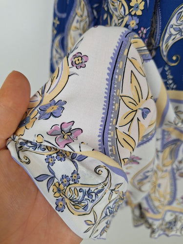 Second-Hand - Jaase Paisley Shirred Bodice Blue Playsuit Size XS - SwapUp