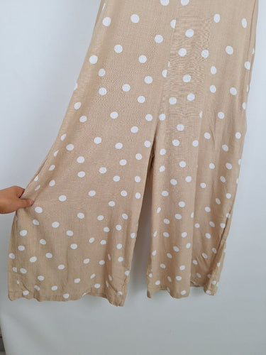 Second-Hand - Betty Basics Sandy Beige Polka Dot V Neck Jumpsuit Size 8 - SwapUp