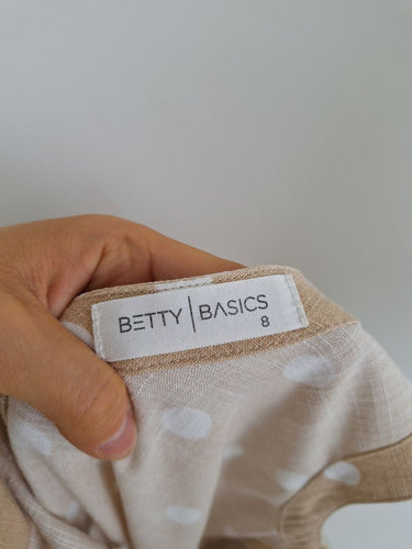 Second-Hand - Betty Basics Sandy Beige Polka Dot V Neck Jumpsuit Size 8 - SwapUp